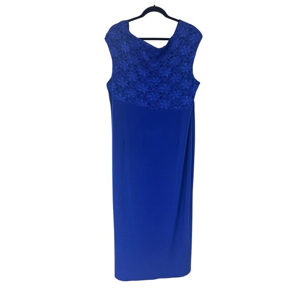 Blue Lace Bodice Long Gown Maxi Dress Size 24W 3X Plus Sz Wedding Evening Mother - Picture 4 of 7